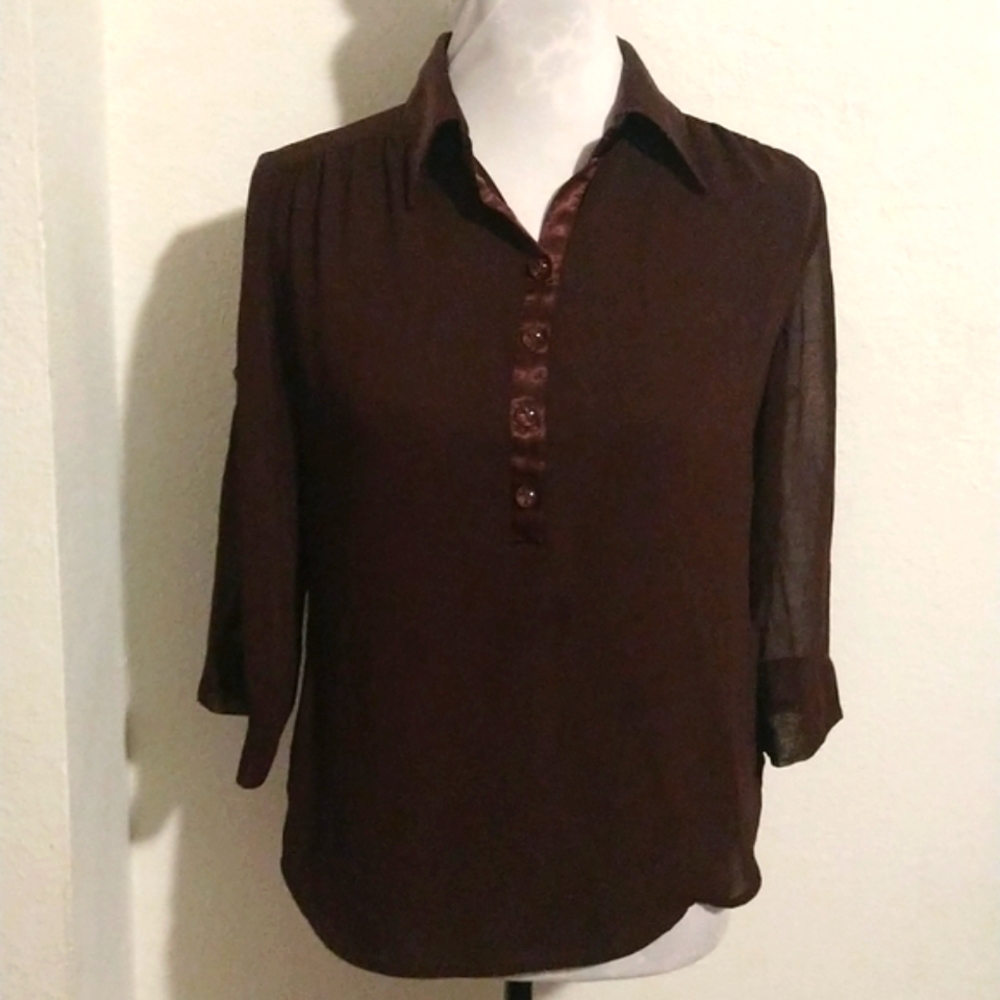 Chocolate Brown Sheer Button Blouse